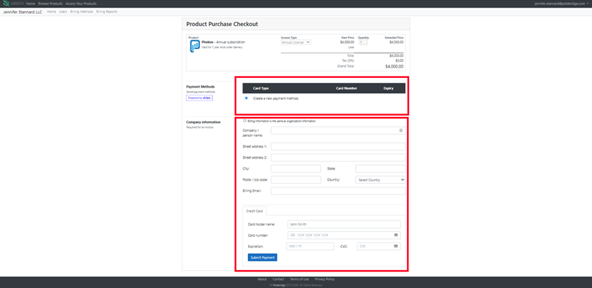 The Sdkbin checkout form