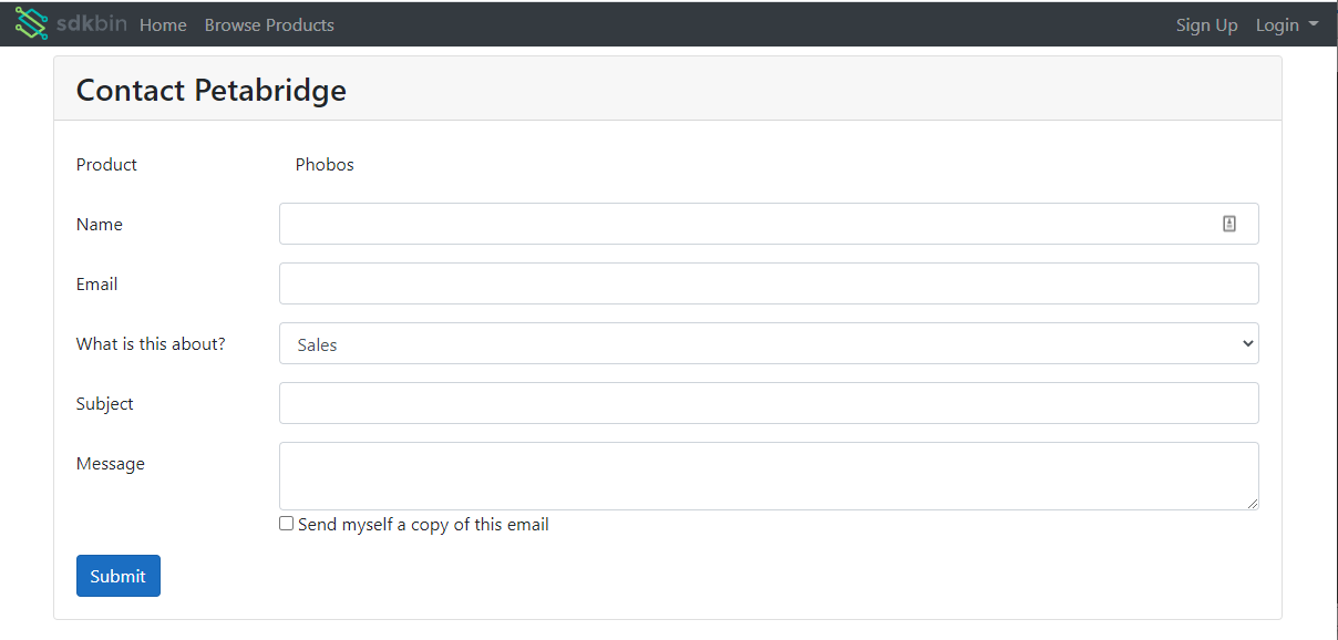 The publisher contact form