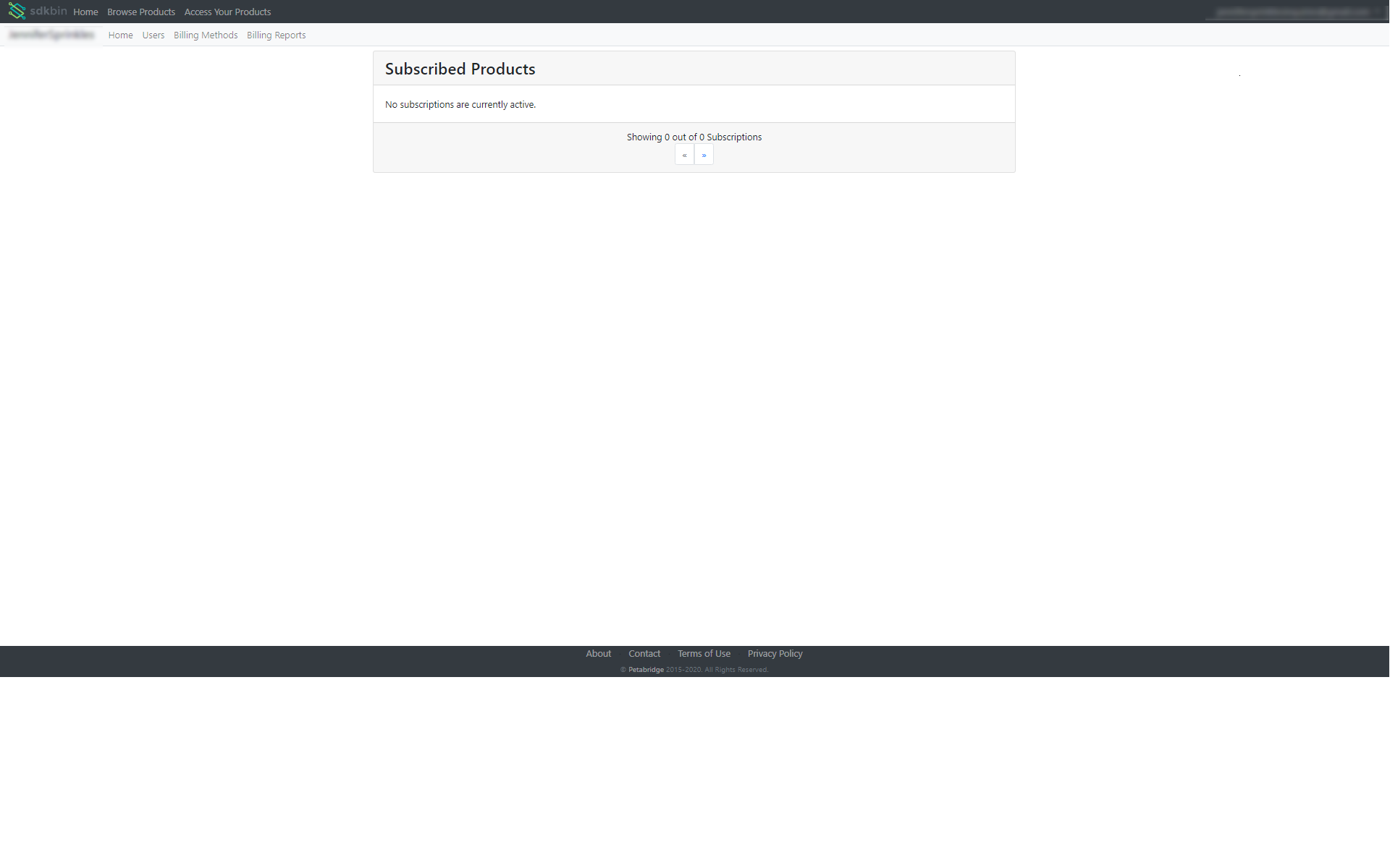 The default products overview screen for Sdkbin customers