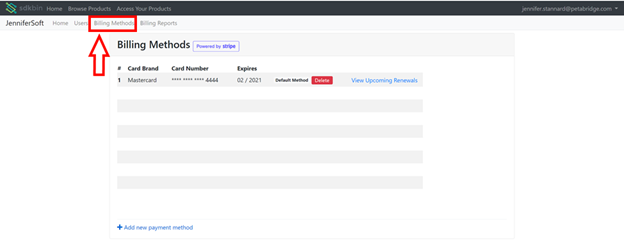 Accessing your organization's billing methods.