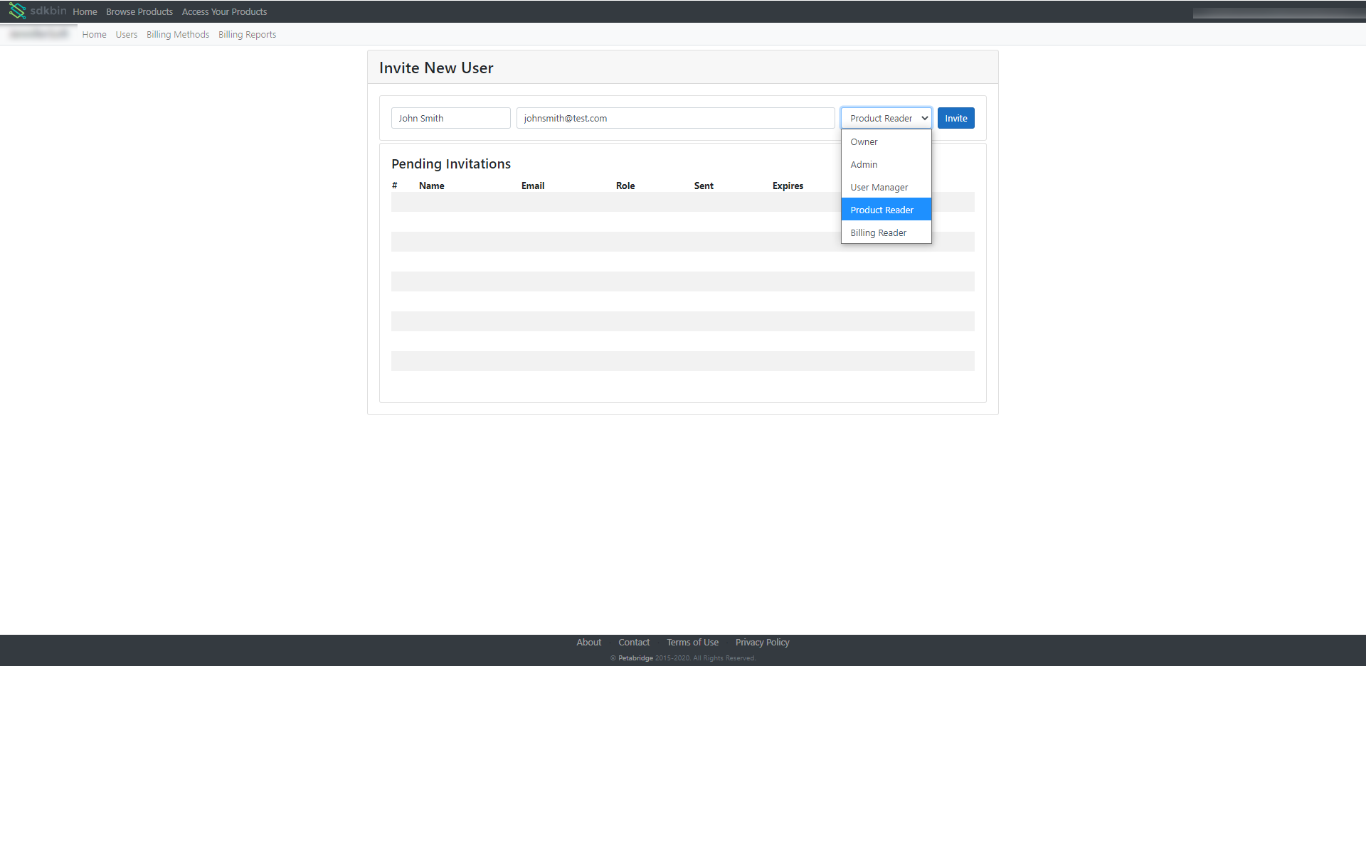 Selecting the Sdkbin role for a specific user.